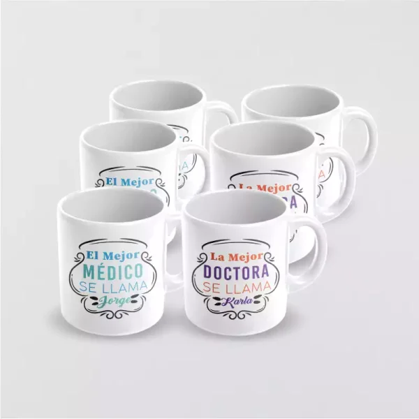 6 Tazas blancas personalizadas